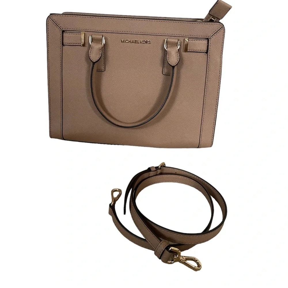 Michael Kors Dillon Saffiano Leather Crossbody Handbag Tan Satchel